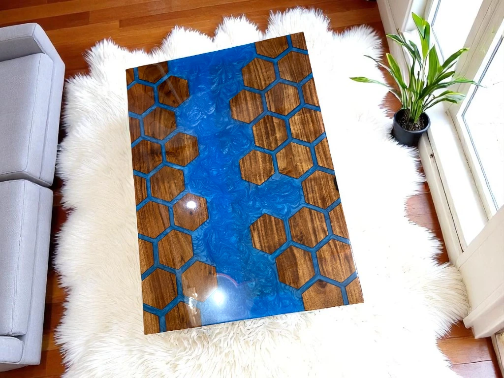  Epoxy Dining Table with Honeycomb Design – Shop Now